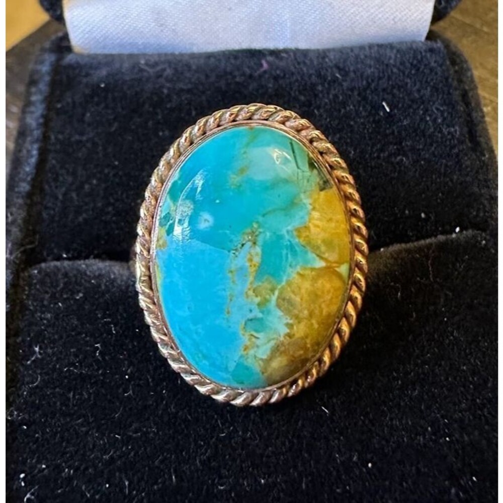 Oval Kingman Turquoise Pure Copper Bypass Ring Size 9